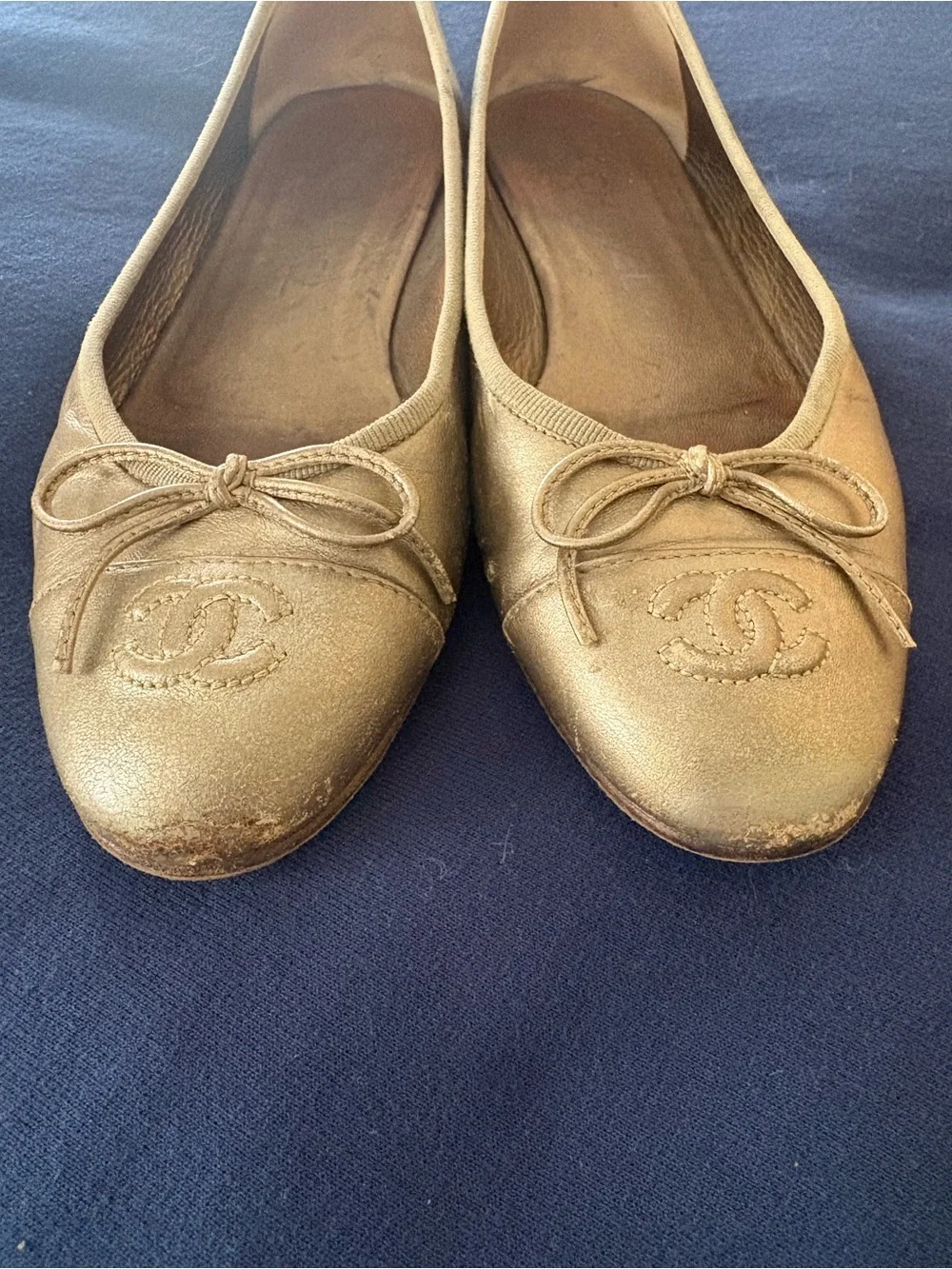 Chanel Gold Leather Ballet Flats - Women's 38